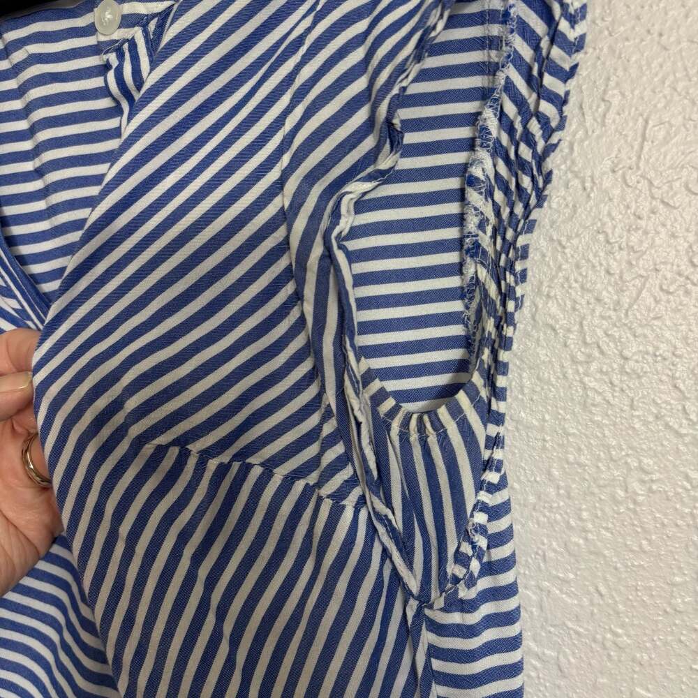 LOFT Women's Striped V-Neck Flutter Sleeve Button-Down Rayon Mini Dress Size 4 - Picture 5 of 8